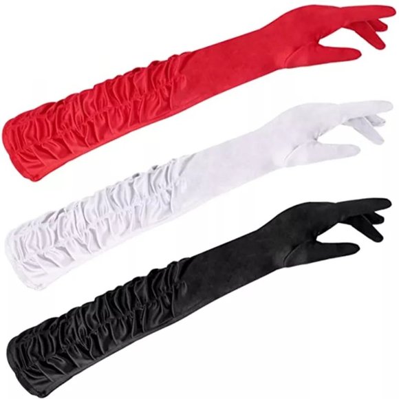 Elbow Length Long Satin Gloves Shirred Elbow Gloves - Picture 9 of 9